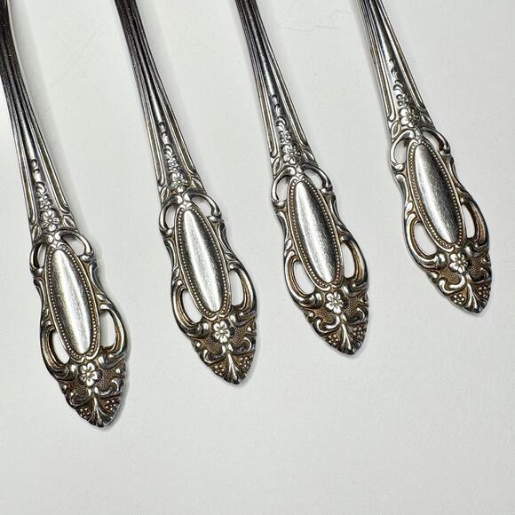 Vintage United Silver Co Artistic Rose Dinner Fork 7-1/4 Stainless 4pcs Pierced - Picture 4 of 5